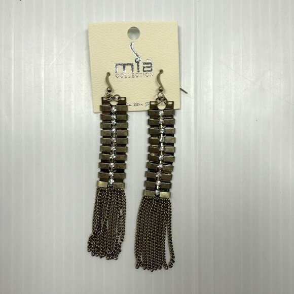 Mia Women's Gold Chain Classic Clear Rhinestones Elegant Collective Earrings NWT - Picture 3 of 6